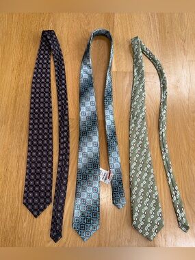 Black, Blue & Green Patterned Neckties - Set of 3